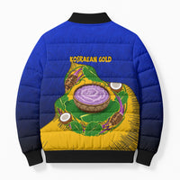 Kosrae Fafa Culinary Heritage Bomber Puffer Jacket Kosraean Gold Taro Tradition Illustration With Coconut Leaves