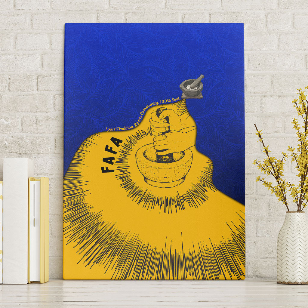 Kosrae Fafa Culinary Heritage Canvas Wall Art Kosraean Gold Taro Tradition Illustration With Coconut Leaves TS04 Without Frame Blue Yellow - Polynesian Pride