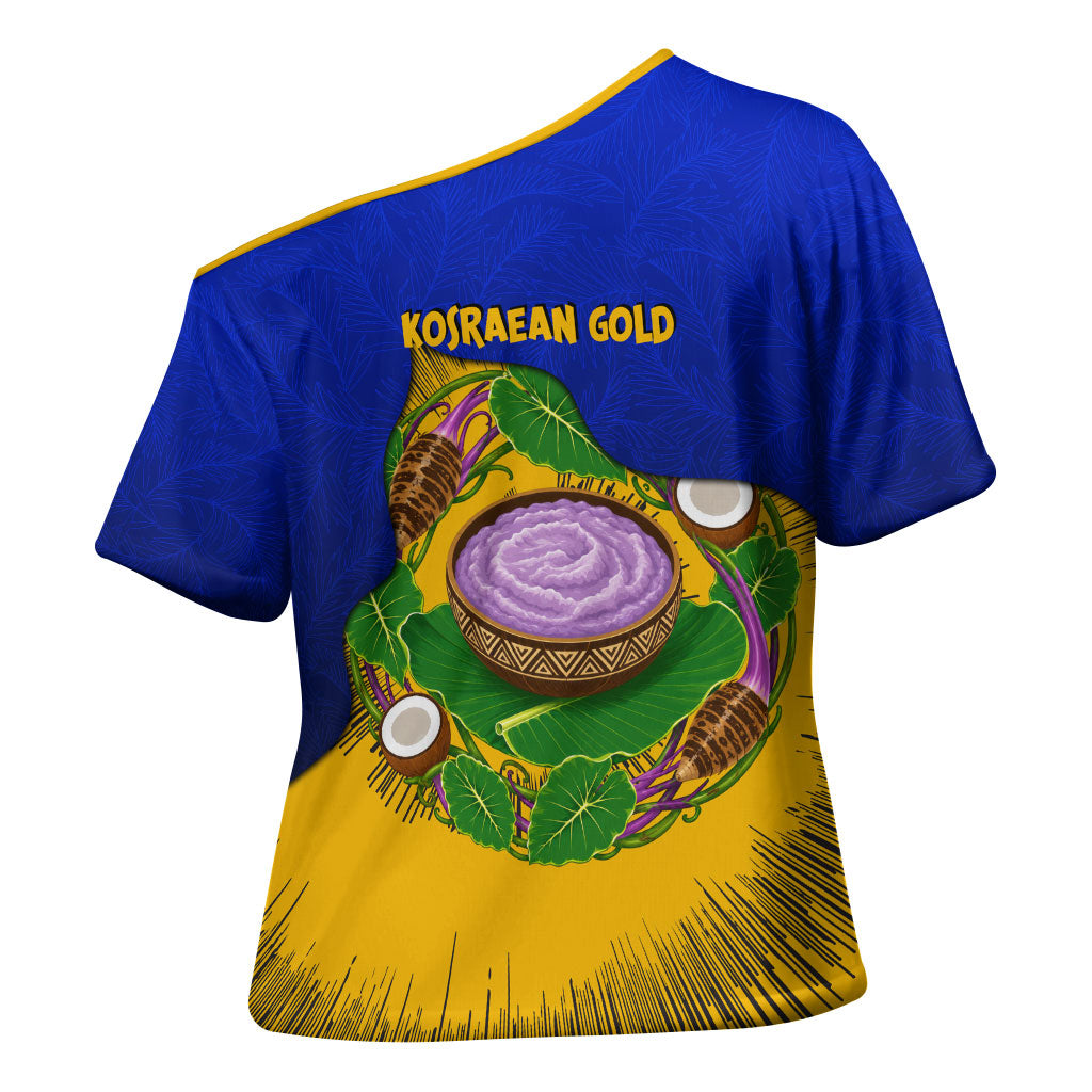 Kosrae Fafa Culinary Heritage Cross Shoulder Shirt Kosraean Gold Taro Tradition Illustration With Coconut Leaves