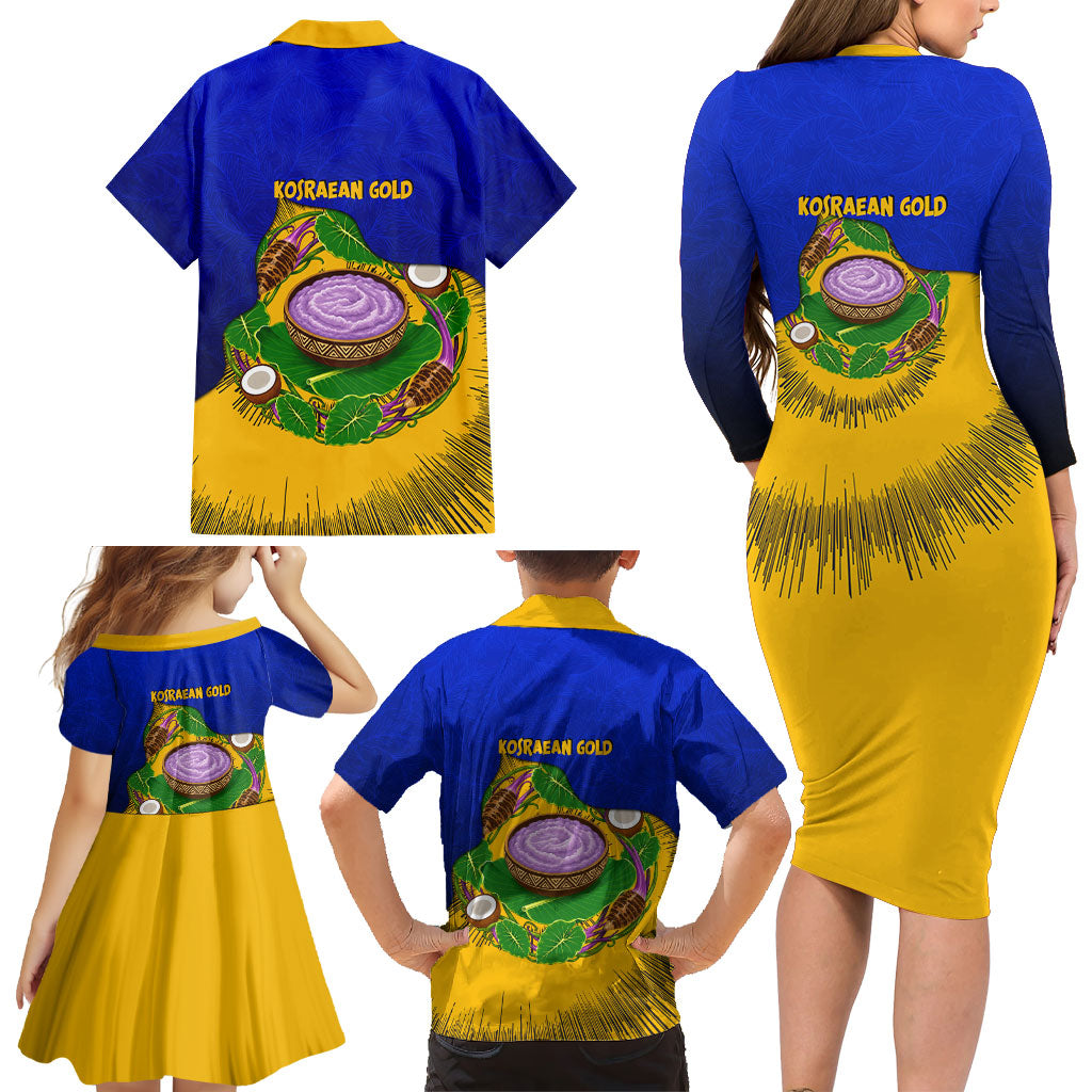 Kosrae Fafa Culinary Heritage Family Matching Long Sleeve Bodycon Dress and Hawaiian Shirt Kosraean Gold Taro Tradition Illustration With Coconut Leaves TS04 - Polynesian Pride