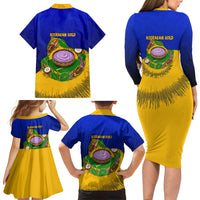 Kosrae Fafa Culinary Heritage Family Matching Long Sleeve Bodycon Dress and Hawaiian Shirt Kosraean Gold Taro Tradition Illustration With Coconut Leaves TS04 - Polynesian Pride