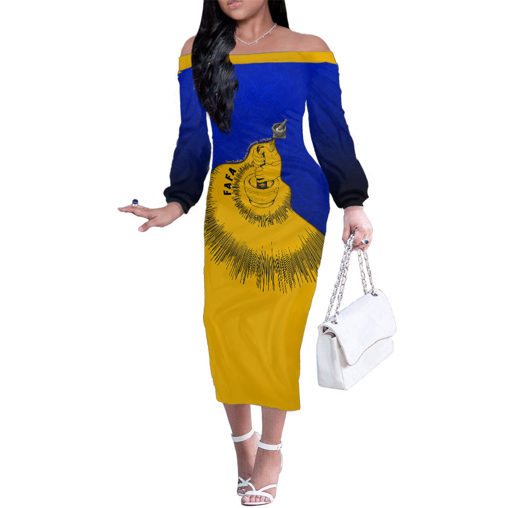 Kosrae Fafa Culinary Heritage Family Matching Off The Shoulder Long Sleeve Dress and Hawaiian Shirt Kosraean Gold Taro Tradition Illustration With Coconut Leaves