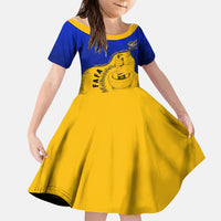 Kosrae Fafa Culinary Heritage Family Matching Off Shoulder Maxi Dress and Hawaiian Shirt Kosraean Gold Taro Tradition Illustration With Coconut Leaves TS04 Daughter's Dress Blue Yellow - Polynesian Pride