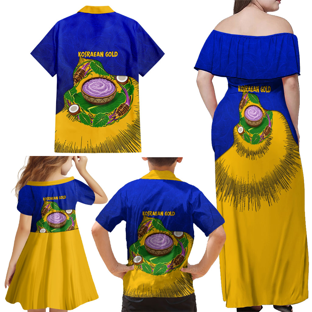 Kosrae Fafa Culinary Heritage Family Matching Off Shoulder Maxi Dress and Hawaiian Shirt Kosraean Gold Taro Tradition Illustration With Coconut Leaves TS04 - Polynesian Pride