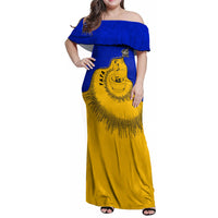 Kosrae Fafa Culinary Heritage Family Matching Off Shoulder Maxi Dress and Hawaiian Shirt Kosraean Gold Taro Tradition Illustration With Coconut Leaves TS04 Mom's Dress Blue Yellow - Polynesian Pride