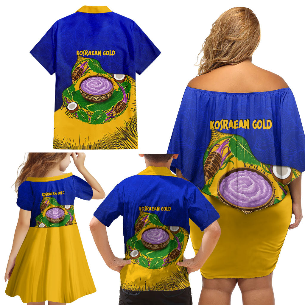 Kosrae Fafa Culinary Heritage Family Matching Off Shoulder Short Dress and Hawaiian Shirt Kosraean Gold Taro Tradition Illustration With Coconut Leaves TS04 - Polynesian Pride