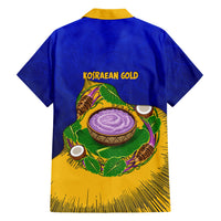 Kosrae Fafa Culinary Heritage Family Matching Off Shoulder Short Dress and Hawaiian Shirt Kosraean Gold Taro Tradition Illustration With Coconut Leaves TS04 - Polynesian Pride