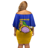 Kosrae Fafa Culinary Heritage Family Matching Off Shoulder Short Dress and Hawaiian Shirt Kosraean Gold Taro Tradition Illustration With Coconut Leaves TS04 - Polynesian Pride