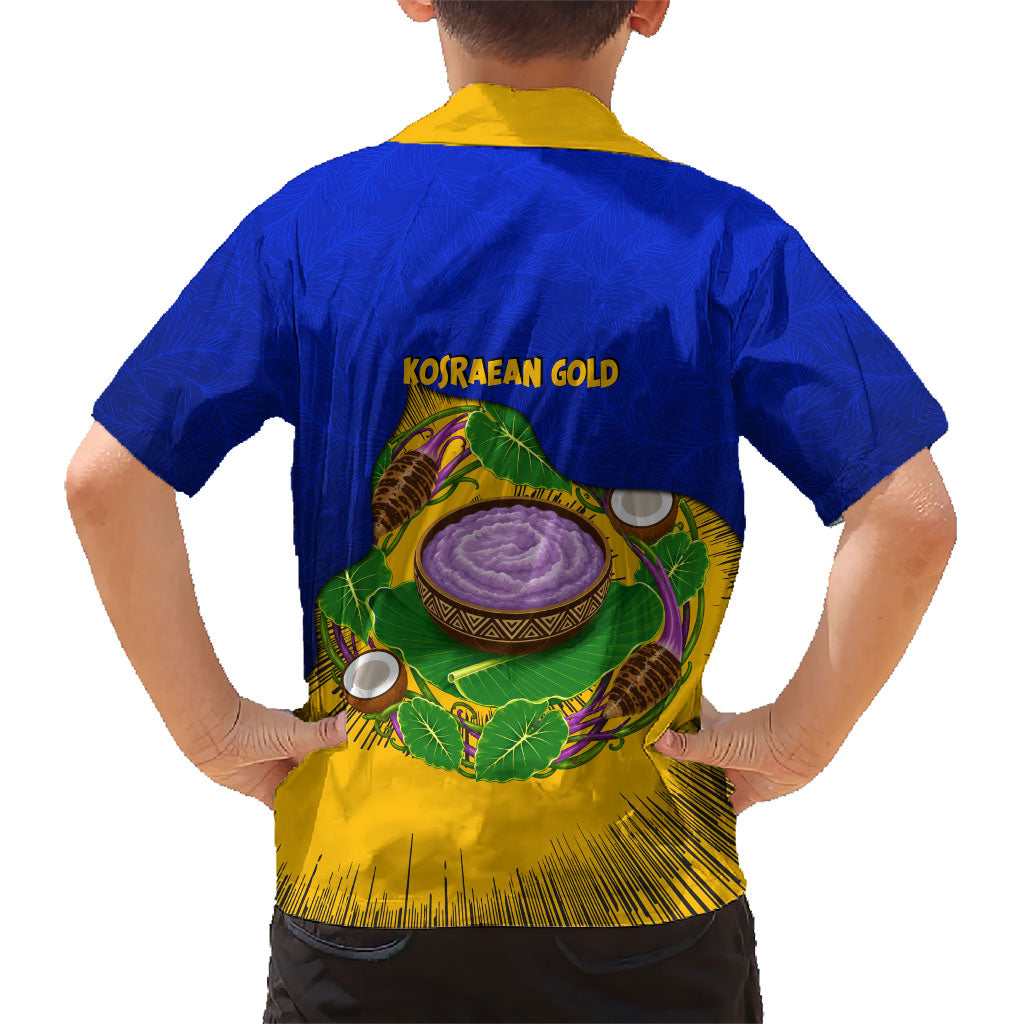 Kosrae Fafa Culinary Heritage Family Matching Puletasi and Hawaiian Shirt Kosraean Gold Taro Tradition Illustration With Coconut Leaves