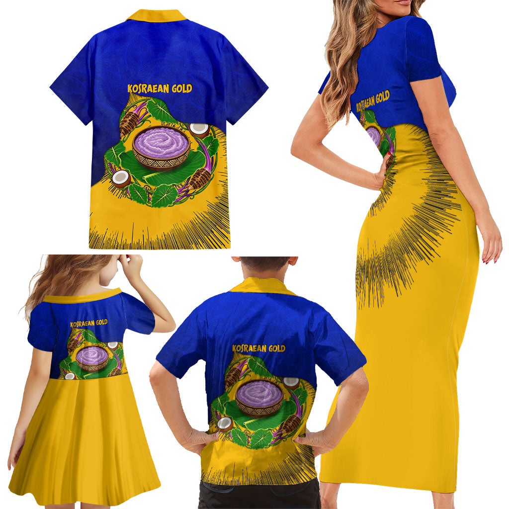 Kosrae Fafa Culinary Heritage Family Matching Short Sleeve Bodycon Dress and Hawaiian Shirt Kosraean Gold Taro Tradition Illustration With Coconut Leaves TS04 - Polynesian Pride