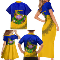 Kosrae Fafa Culinary Heritage Family Matching Short Sleeve Bodycon Dress and Hawaiian Shirt Kosraean Gold Taro Tradition Illustration With Coconut Leaves TS04 - Polynesian Pride