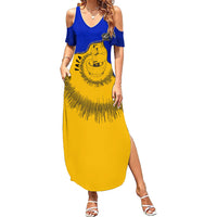 Kosrae Fafa Culinary Heritage Family Matching Summer Maxi Dress and Hawaiian Shirt Kosraean Gold Taro Tradition Illustration With Coconut Leaves TS04 Mom's Dress Blue Yellow - Polynesian Pride