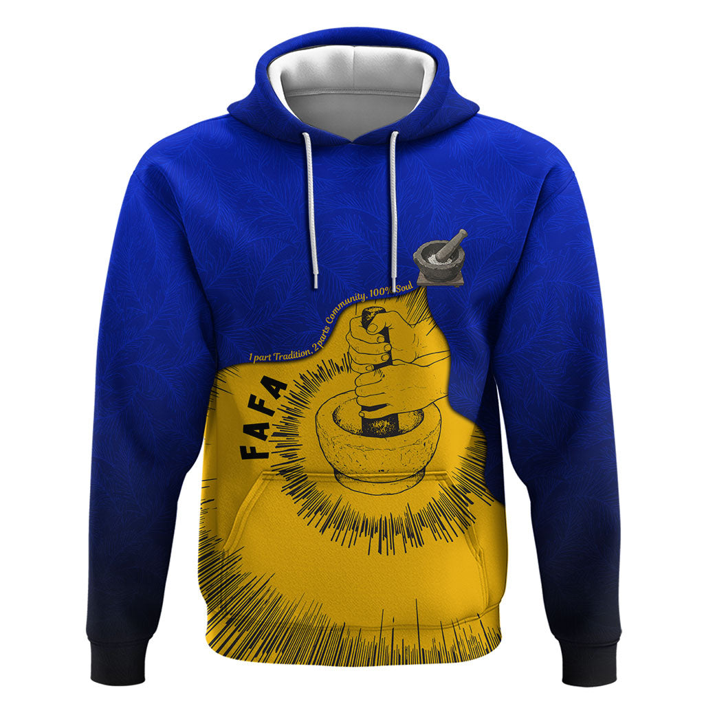 Kosrae Fafa Culinary Heritage Hoodie Kosraean Gold Taro Tradition Illustration With Coconut Leaves TS04 Pullover Hoodie Blue Yellow - Polynesian Pride