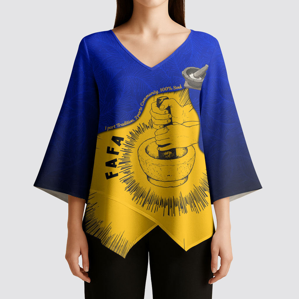 Kosrae Fafa Culinary Heritage Kimono Sleeve Blouse Kosraean Gold Taro Tradition Illustration With Coconut Leaves