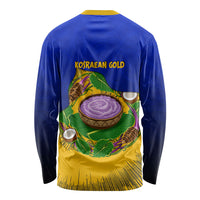 Kosrae Fafa Culinary Heritage Long Sleeve Shirt Kosraean Gold Taro Tradition Illustration With Coconut Leaves