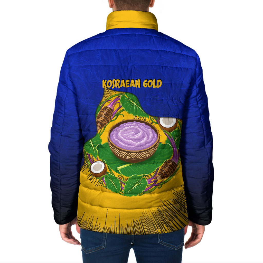 Kosrae Fafa Culinary Heritage Padded Jacket Kosraean Gold Taro Tradition Illustration With Coconut Leaves