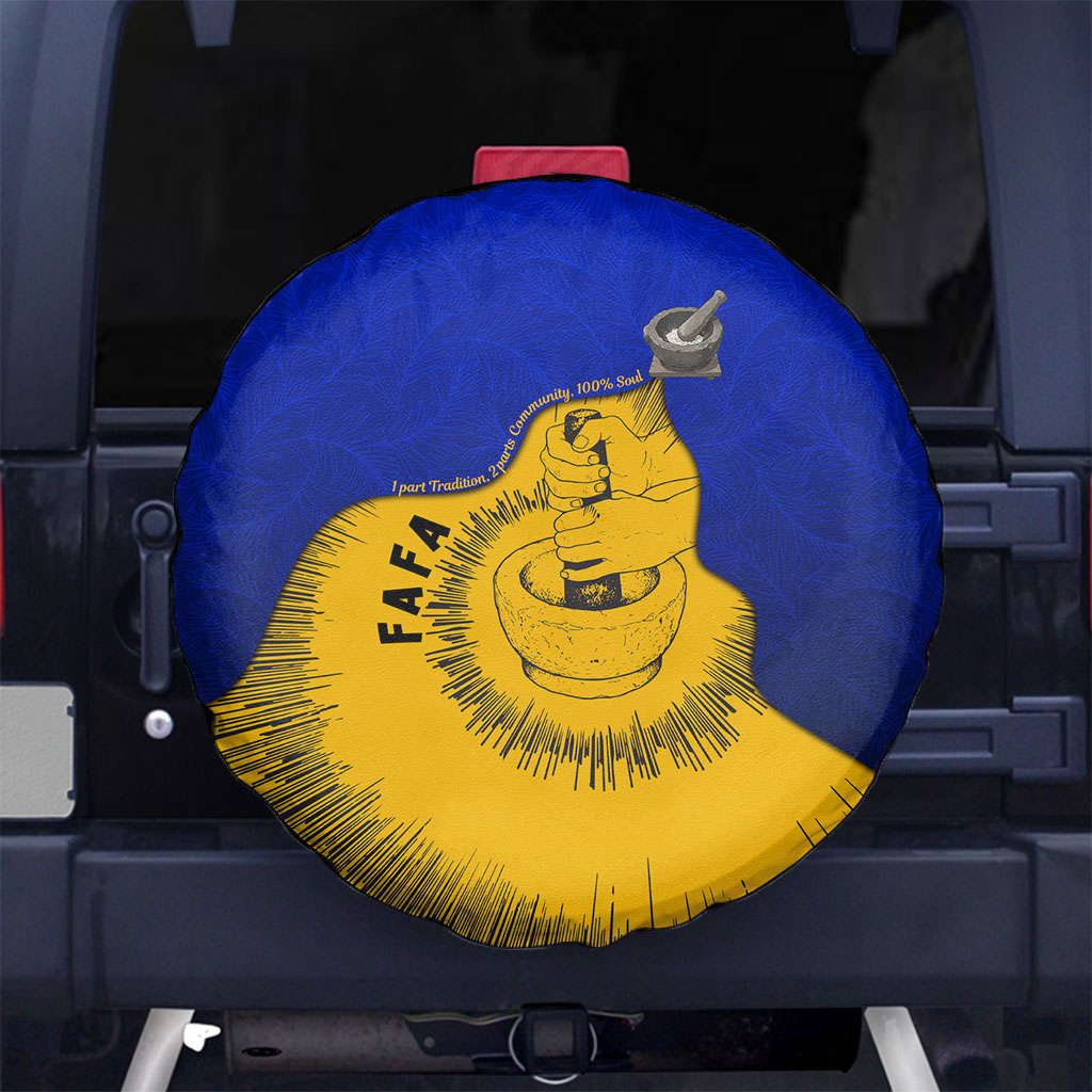 Kosrae Fafa Culinary Heritage Spare Tire Cover Kosraean Gold Taro Tradition Illustration With Coconut Leaves TS04 No hole Blue Yellow - Polynesian Pride