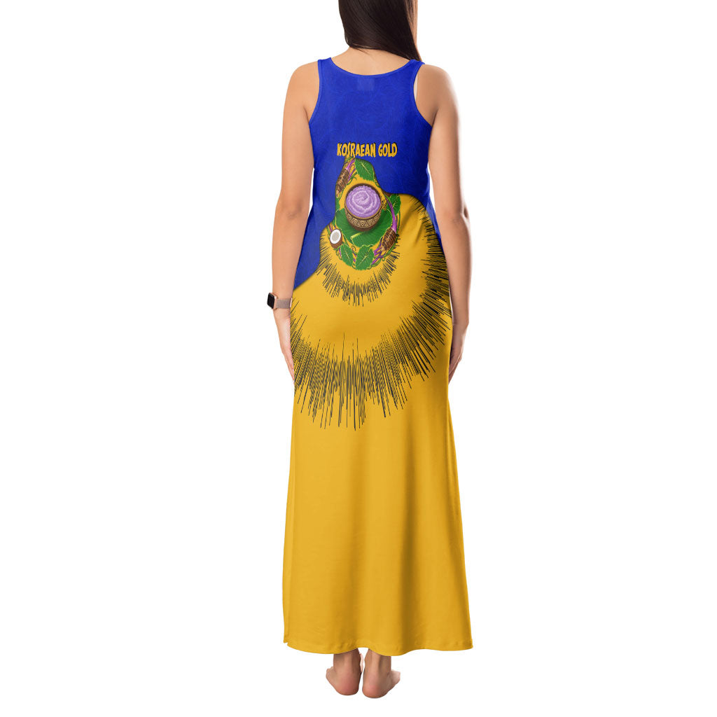 Kosrae Fafa Culinary Heritage Tank Maxi Dress Kosraean Gold Taro Tradition Illustration With Coconut Leaves