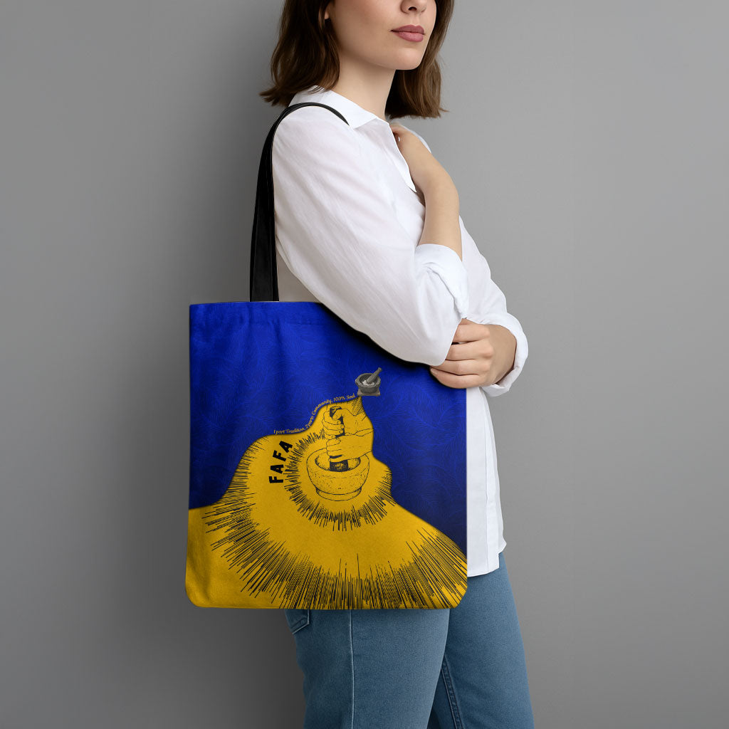 Kosrae Fafa Culinary Heritage Tote Bag Kosraean Gold Taro Tradition Illustration With Coconut Leaves