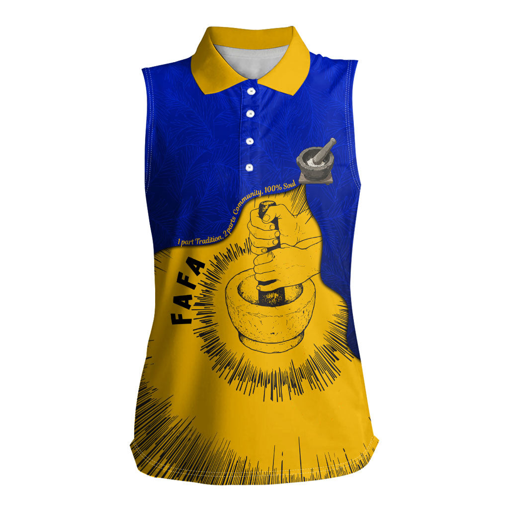 Kosrae Fafa Culinary Heritage Women Sleeveless Polo Shirt Kosraean Gold Taro Tradition Illustration With Coconut Leaves
