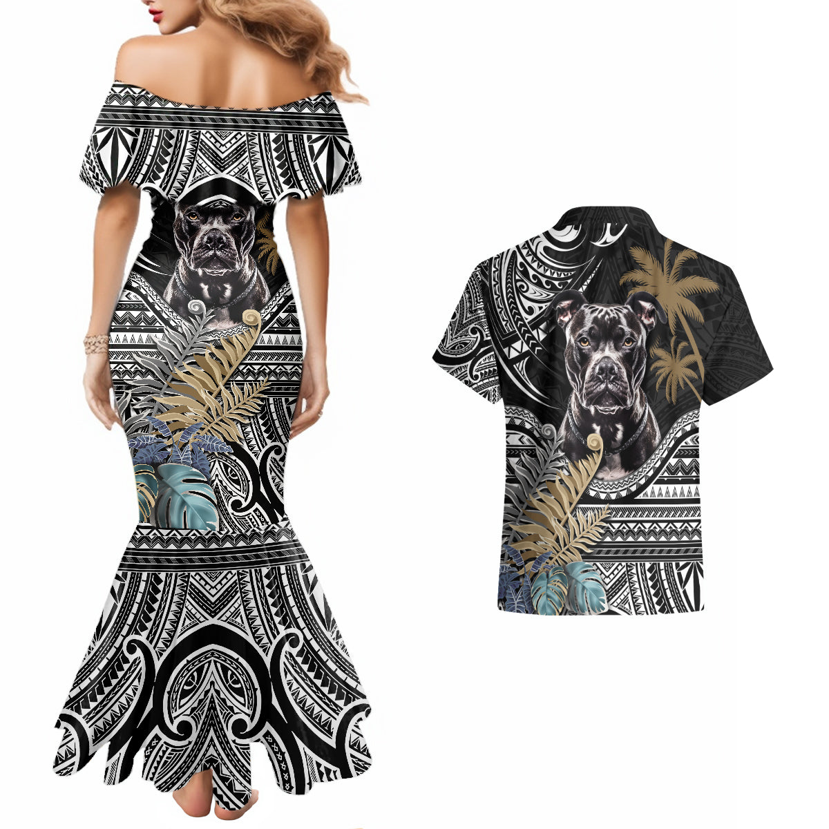 Polynesian Pitbull Couples Matching Mermaid Dress and Hawaiian Shirt Polynesian Pattern And Pitbull TS04 - Polynesian Pride