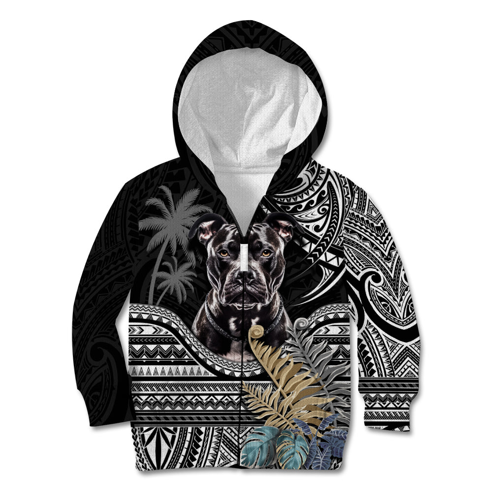 Polynesian Pitbull Kid Hoodie Polynesian Pattern And Pitbull TS04 Zip Hoodie Black - Polynesian Pride