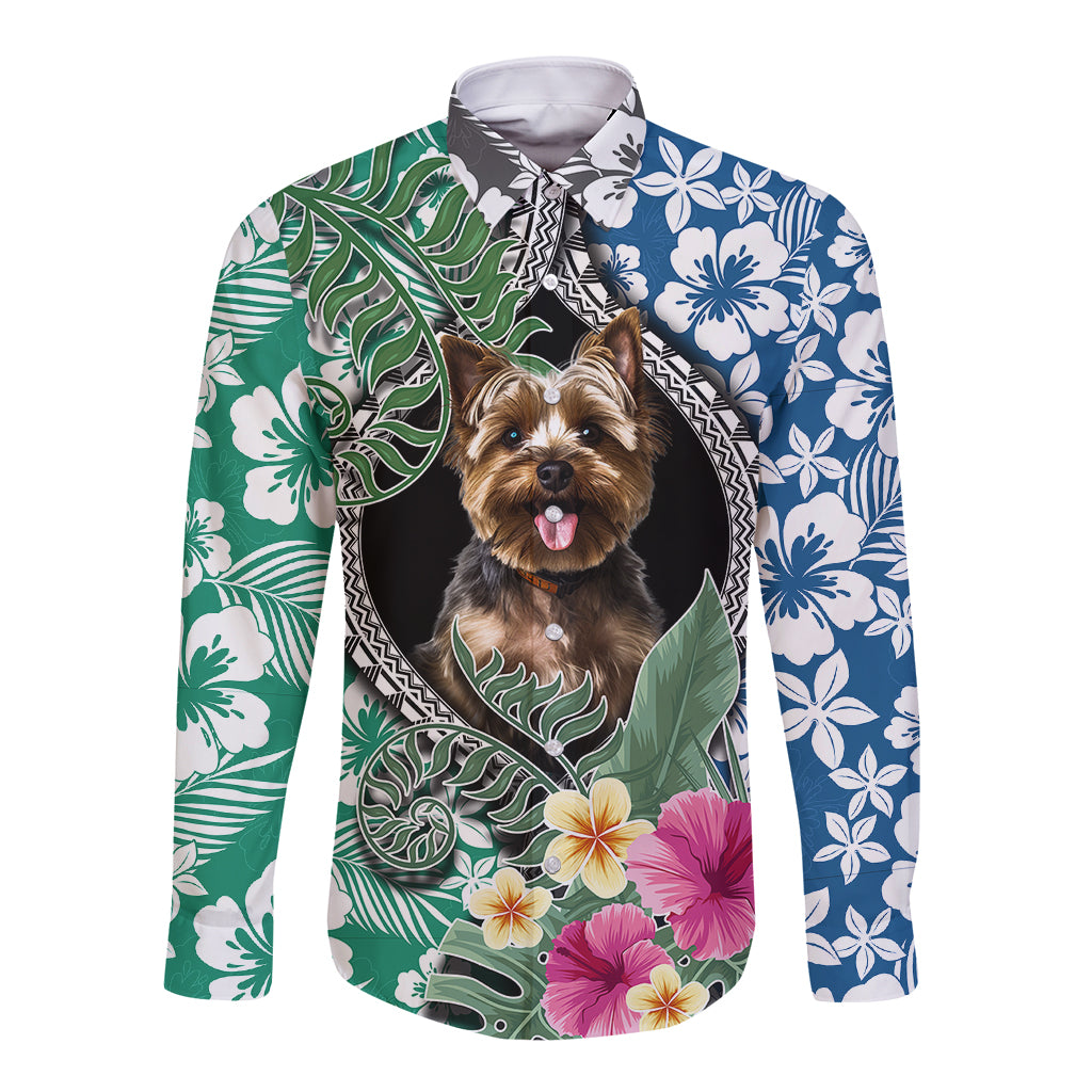 Polynesian Yorkshire Terrier Long Sleeve Button Shirt Polynesian Pattern And Yorkshire Terrier TS04 Unisex Multicolor - Polynesian Pride
