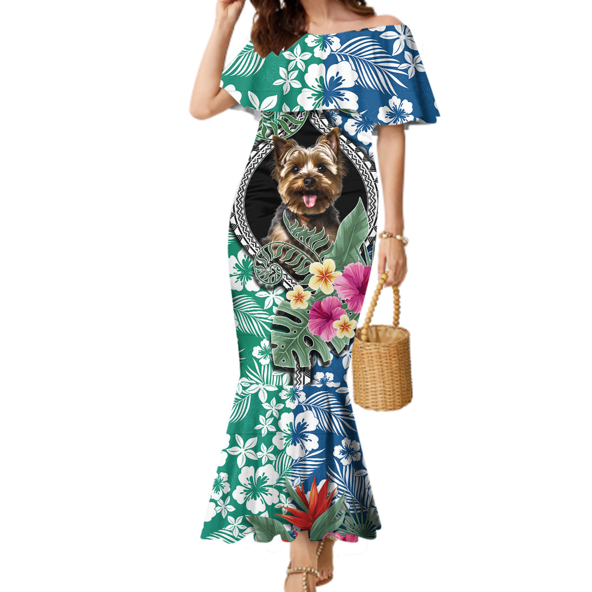 Polynesian Yorkshire Terrier Mermaid Dress Polynesian Pattern And Yorkshire Terrier TS04 Women Multicolor - Polynesian Pride