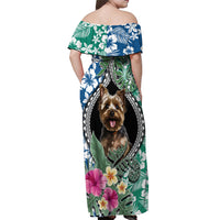 Polynesian Yorkshire Terrier Off Shoulder Maxi Dress Polynesian Pattern And Yorkshire Terrier TS04 - Polynesian Pride