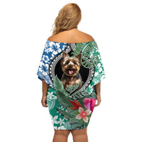 Polynesian Yorkshire Terrier Off Shoulder Short Dress Polynesian Pattern And Yorkshire Terrier TS04 - Polynesian Pride