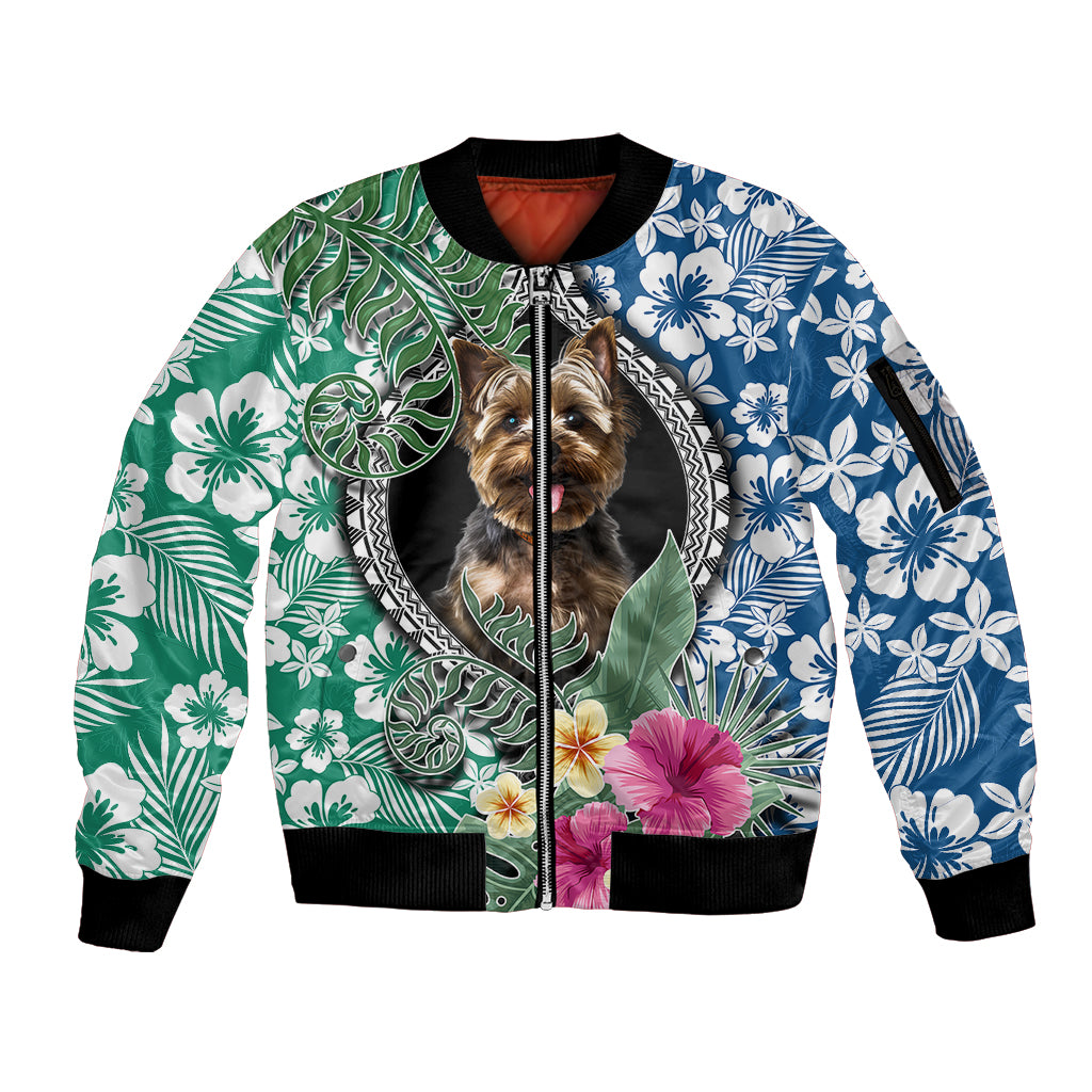 Polynesian Yorkshire Terrier Sleeve Zip Bomber Jacket Polynesian Pattern And Yorkshire Terrier TS04 Unisex Multicolor - Polynesian Pride