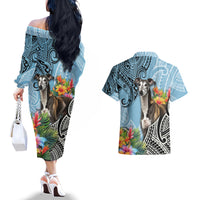 Polynesian Greyhound Couples Matching Off The Shoulder Long Sleeve Dress and Hawaiian Shirt Polynesian Pattern And Greyhound TS04 - Polynesian Pride
