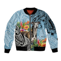 Polynesian Greyhound Sleeve Zip Bomber Jacket Polynesian Pattern And Greyhound TS04 Unisex Cyan - Polynesian Pride
