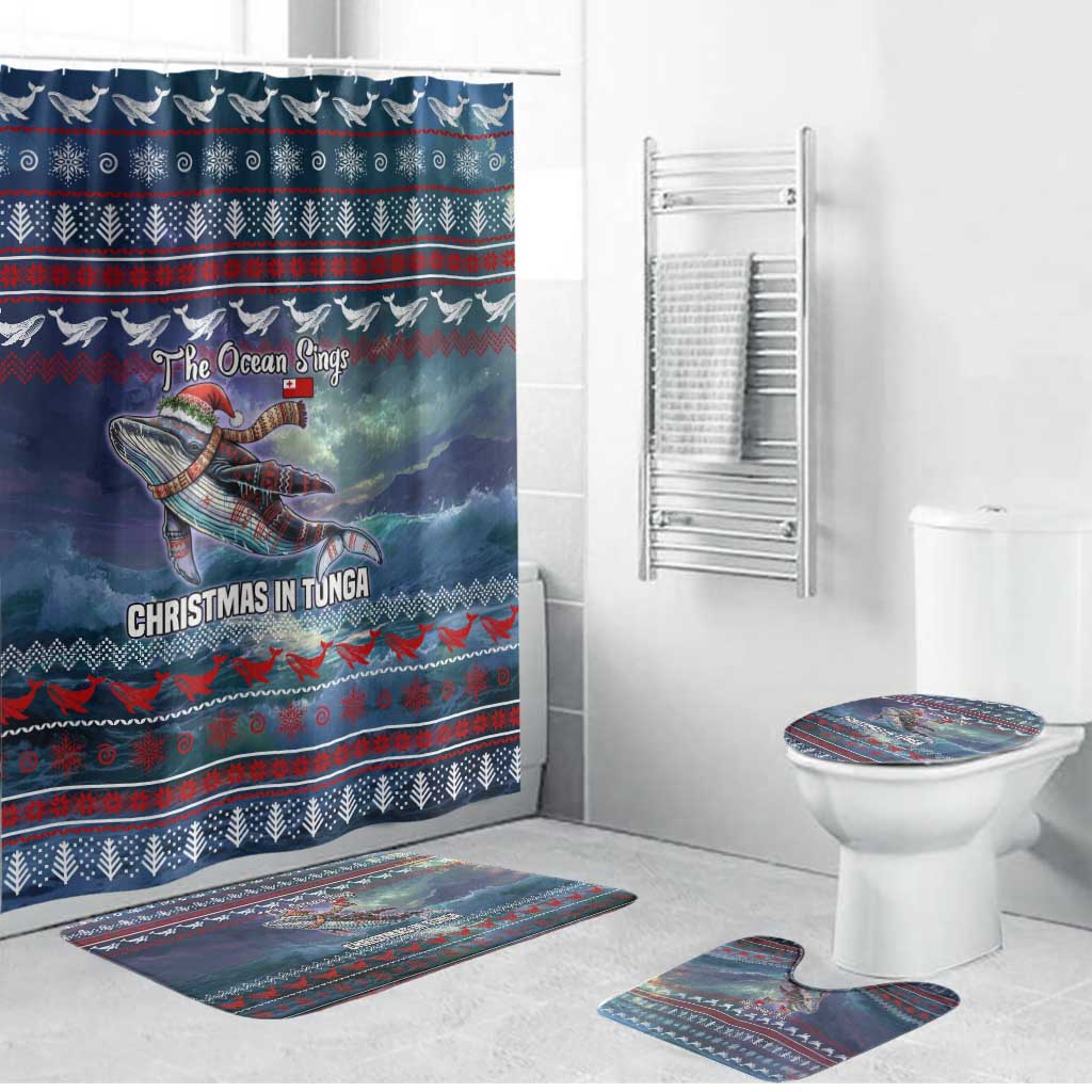 Tonga Christmas Bathroom Set with Singing Whale Ocean Scene National Coat of Arms - Polynesian Pride