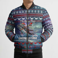 Tonga Christmas Bomber Puffer Jacket with Singing Whale Ocean Scene National Coat of Arms - Polynesian Pride