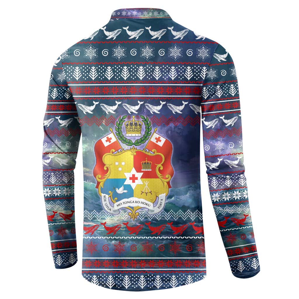 Tonga Christmas Button Sweatshirt with Singing Whale Ocean Scene National Coat of Arms - Polynesian Pride