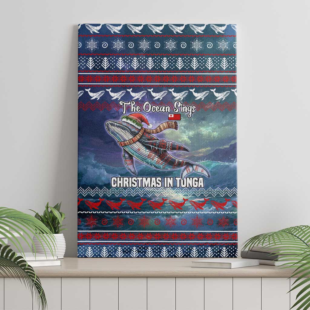Tonga Christmas Canvas Wall Art with Singing Whale Ocean Scene National Coat of Arms - Polynesian Pride
