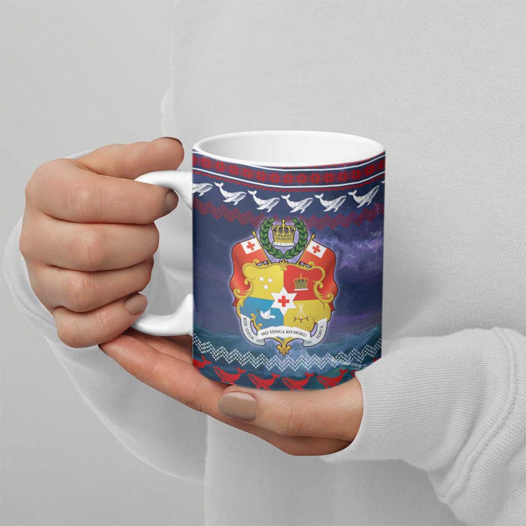 Tonga Christmas Ceramic Mug with Singing Whale Ocean Scene National Coat of Arms - Polynesian Pride