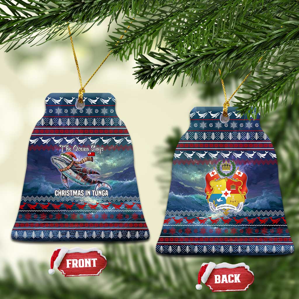 Tonga Christmas Ceramic Ornament with Singing Whale Ocean Scene National Coat of Arms - Polynesian Pride