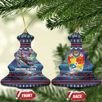 Tonga Christmas Ceramic Ornament with Singing Whale Ocean Scene National Coat of Arms - Polynesian Pride