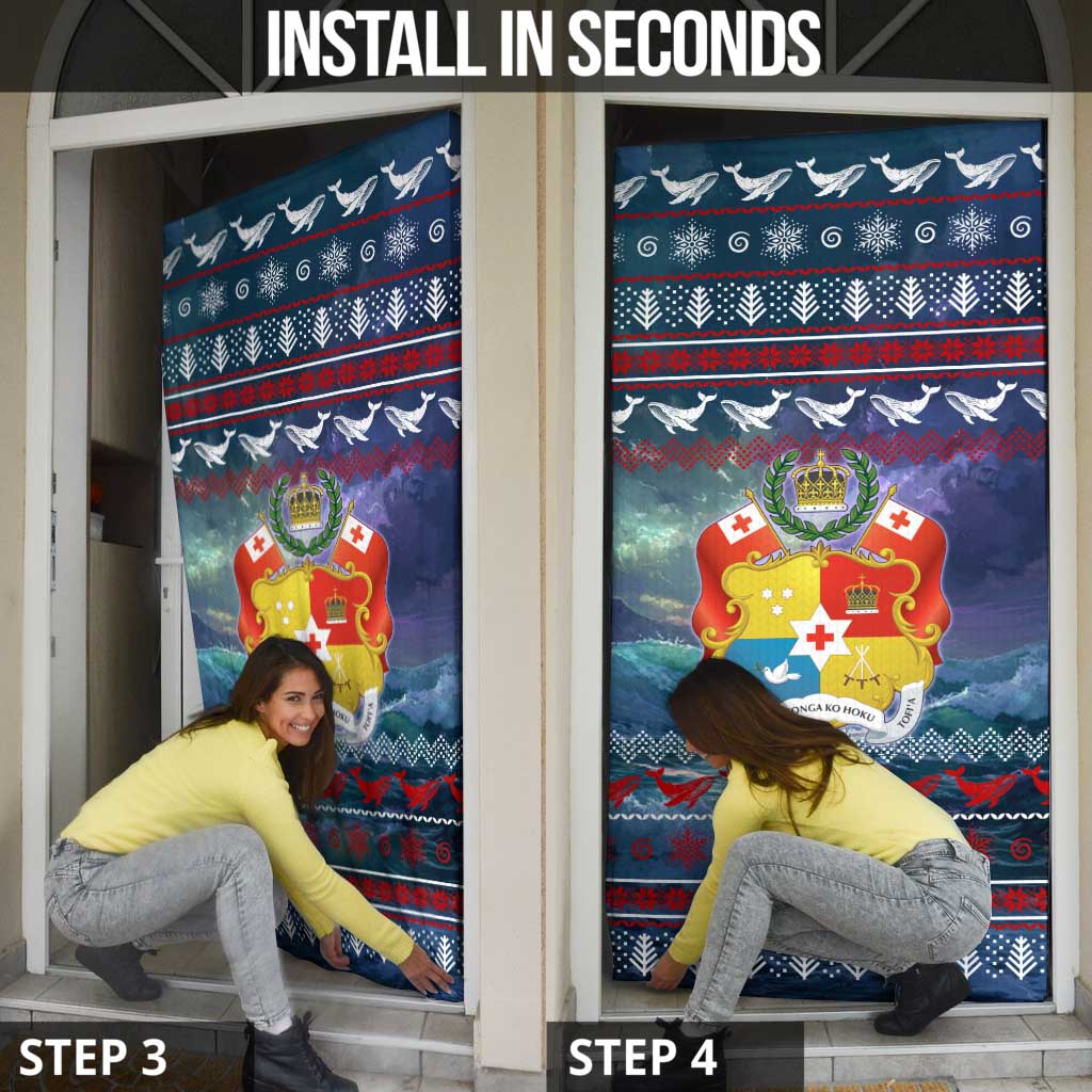 Tonga Christmas Door Cover with Singing Whale Ocean Scene National Coat of Arms - Polynesian Pride