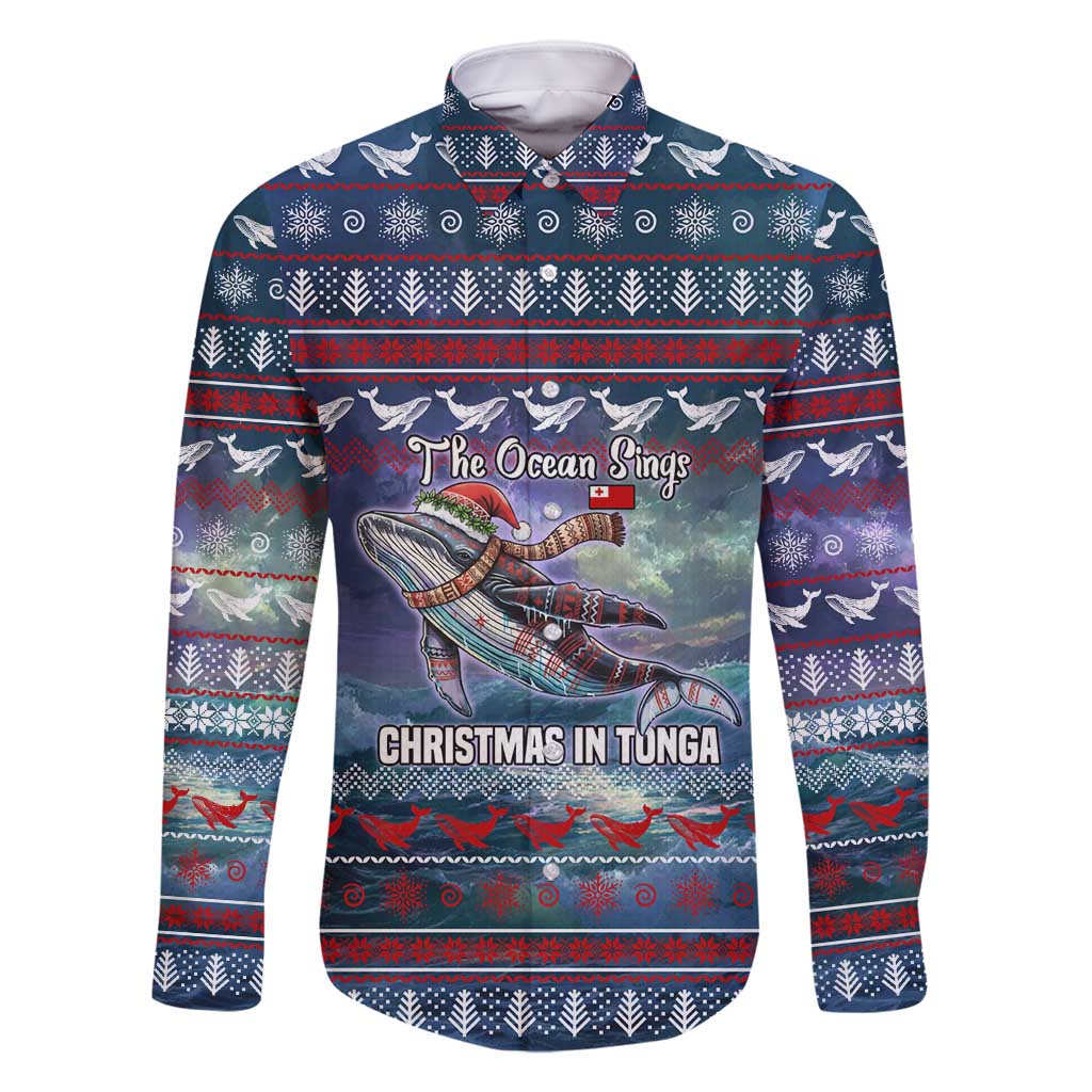 Tonga Christmas Family Matching Off Shoulder Short Dress and Hawaiian Shirt with Singing Whale Ocean Scene National Coat of Arms - Polynesian Pride