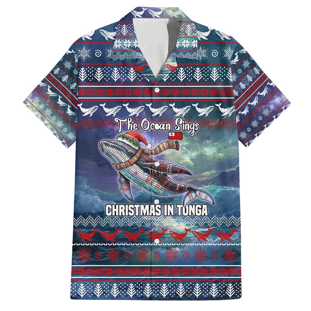 Tonga Christmas Family Matching Puletasi and Hawaiian Shirt with Singing Whale Ocean Scene National Coat of Arms - Polynesian Pride