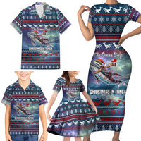 Tonga Christmas Family Matching Short Sleeve Bodycon Dress and Hawaiian Shirt with Singing Whale Ocean Scene National Coat of Arms - Polynesian Pride