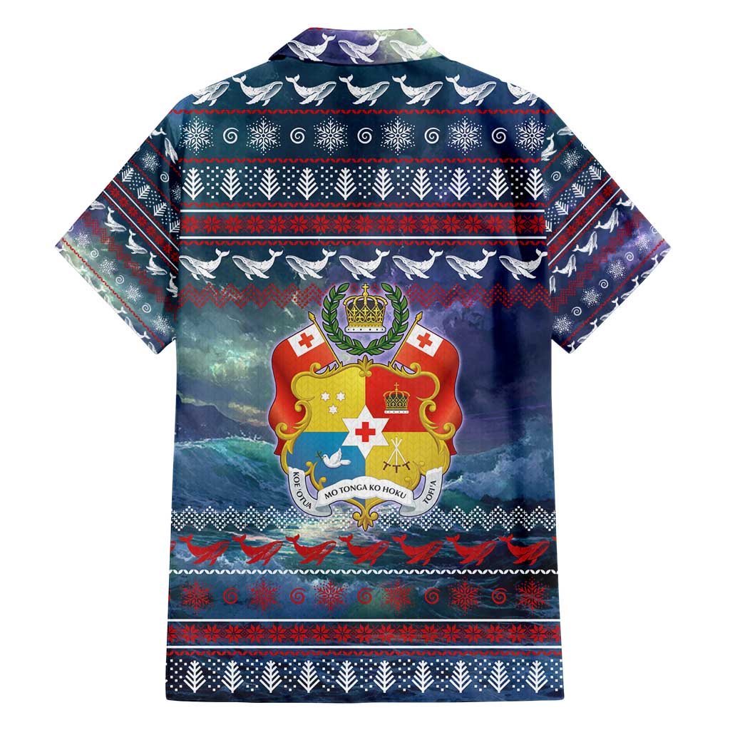 Tonga Christmas Family Matching Tank Maxi Dress and Hawaiian Shirt with Singing Whale Ocean Scene National Coat of Arms - Polynesian Pride