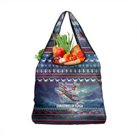 Tonga Christmas Grocery Bag with Singing Whale Ocean Scene National Coat of Arms - Polynesian Pride
