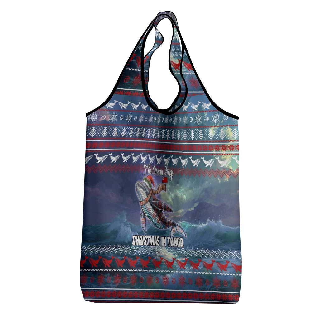 Tonga Christmas Grocery Bag with Singing Whale Ocean Scene National Coat of Arms - Polynesian Pride