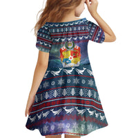 Tonga Christmas Kid Short Sleeve Dress with Singing Whale Ocean Scene National Coat of Arms - Polynesian Pride