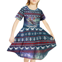 Tonga Christmas Kid Short Sleeve Dress with Singing Whale Ocean Scene National Coat of Arms - Polynesian Pride