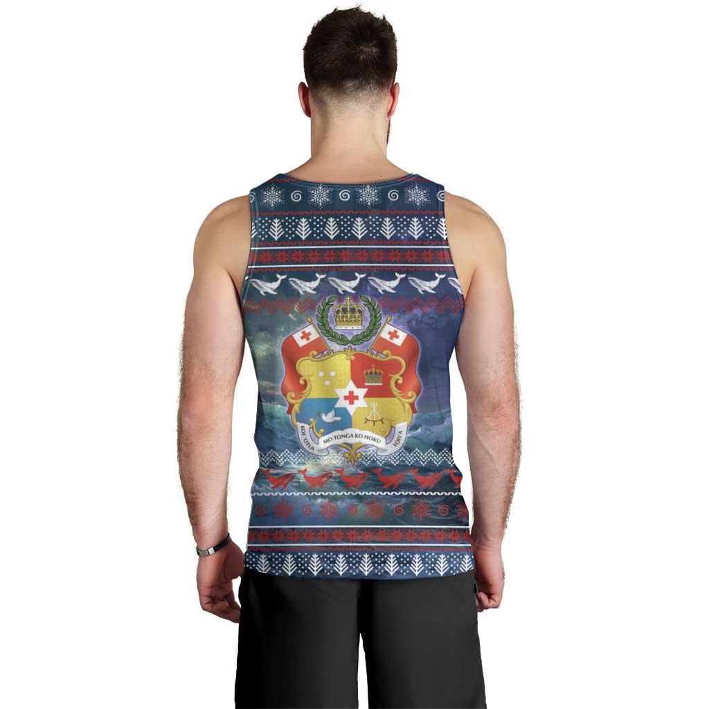 Tonga Christmas Men Tank Top with Singing Whale Ocean Scene National Coat of Arms - Polynesian Pride